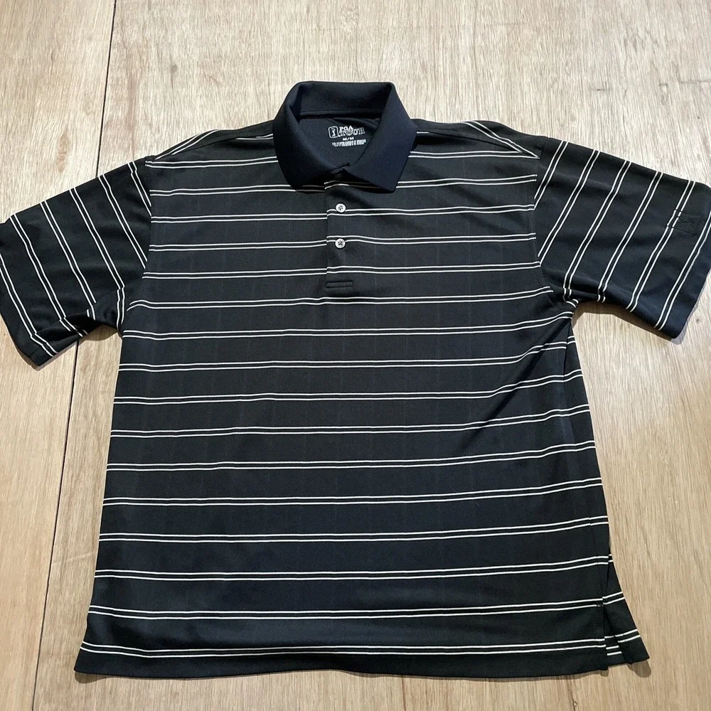 PGA Tour Shirt Mens Medium Black Gray Short Sleeve Golf Polo Lightweight Comfort